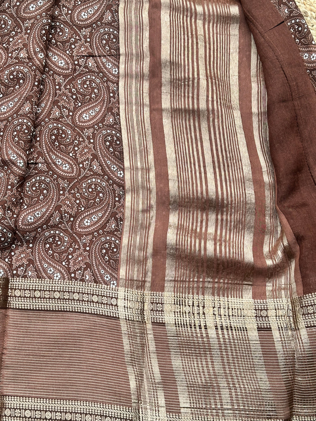 Brown semi digital butter crepe sarees