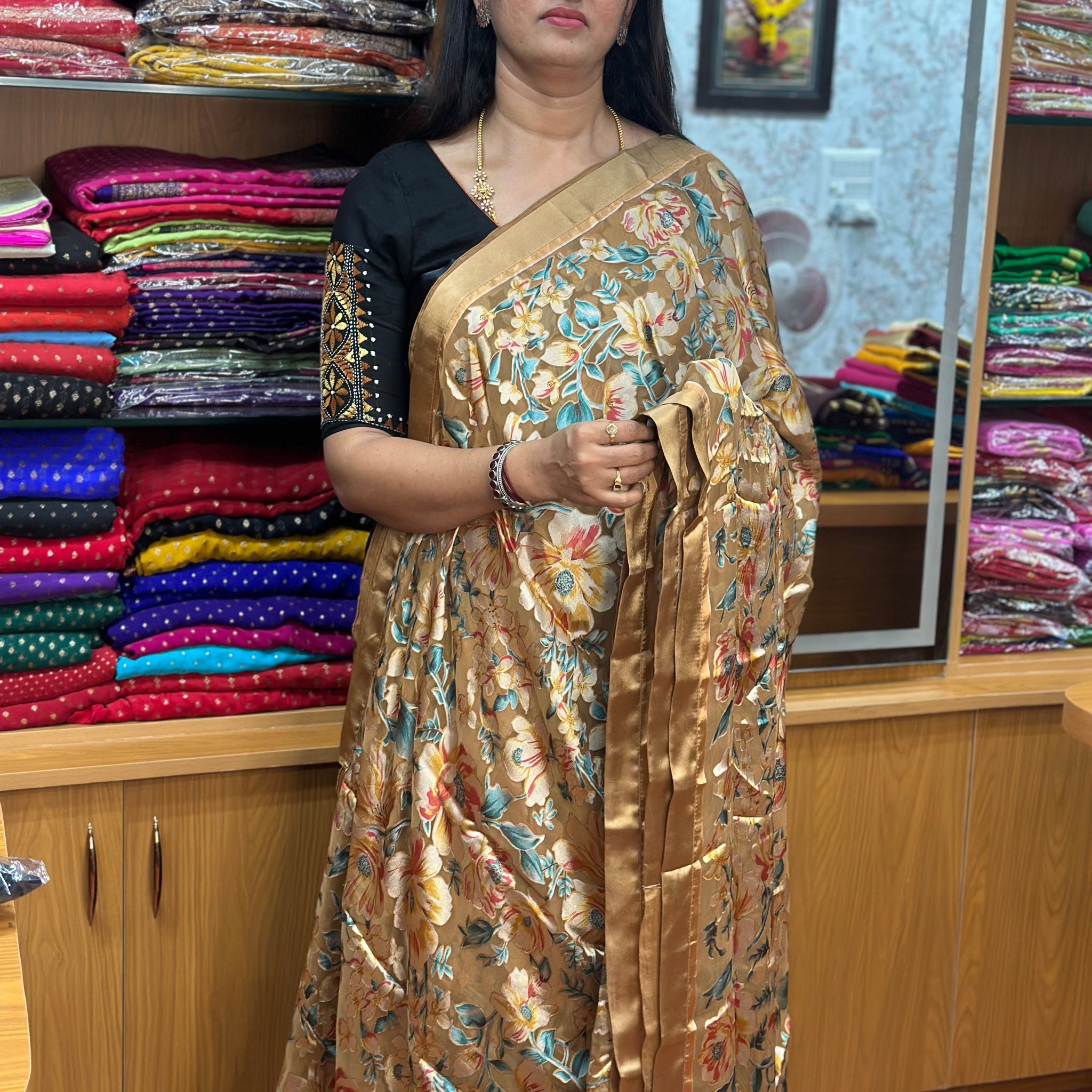 Premium brasso sarees, beige with peach colour