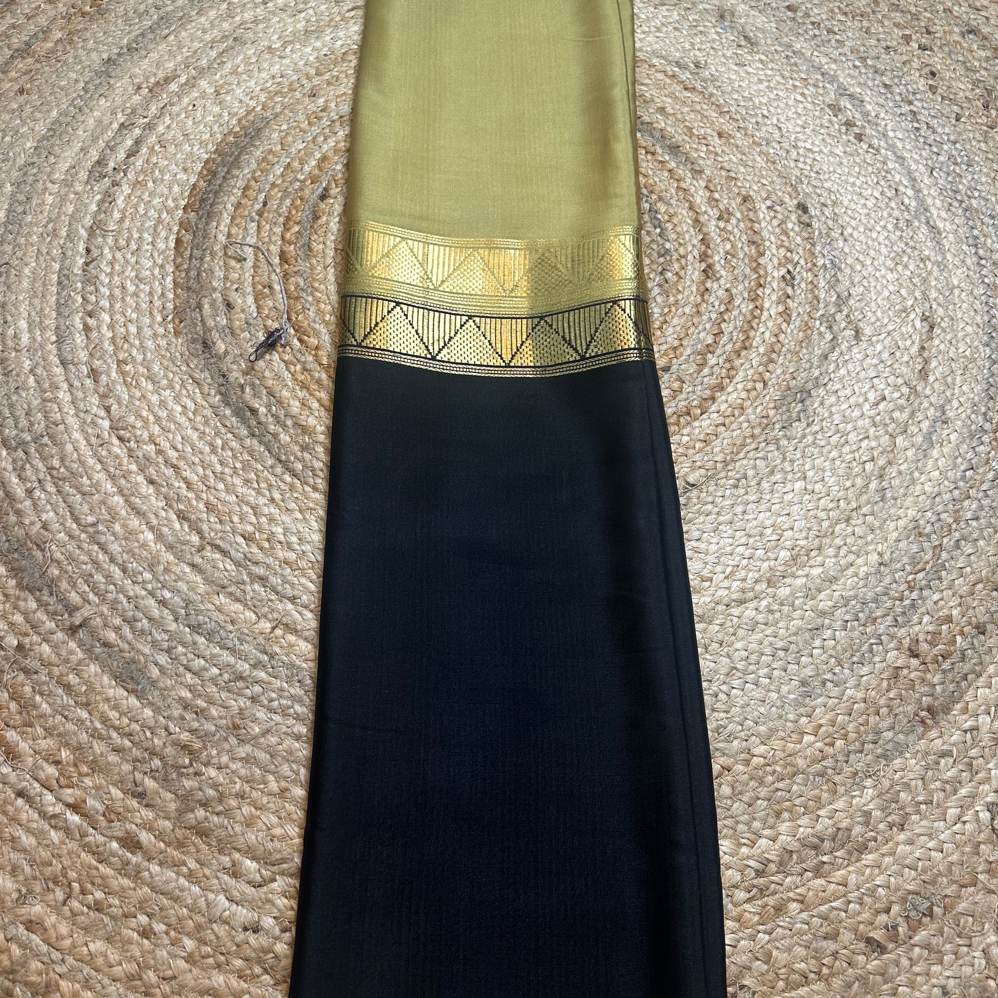 Gold and black pure Mysore Silk crepe 120 gsm half  and half pattern.