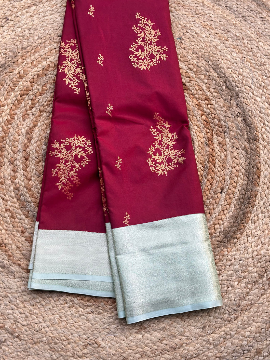 Maroon and sea green semi Kanchi sarees