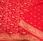 Red jaal pattern pure benarasi crepe silk saree