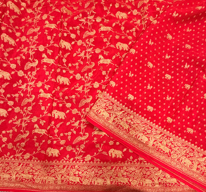 Red jaal pattern pure benarasi crepe silk saree
