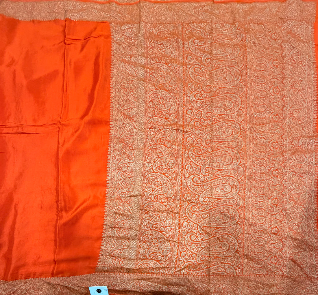 Orange pure benarasi crepe silk saree