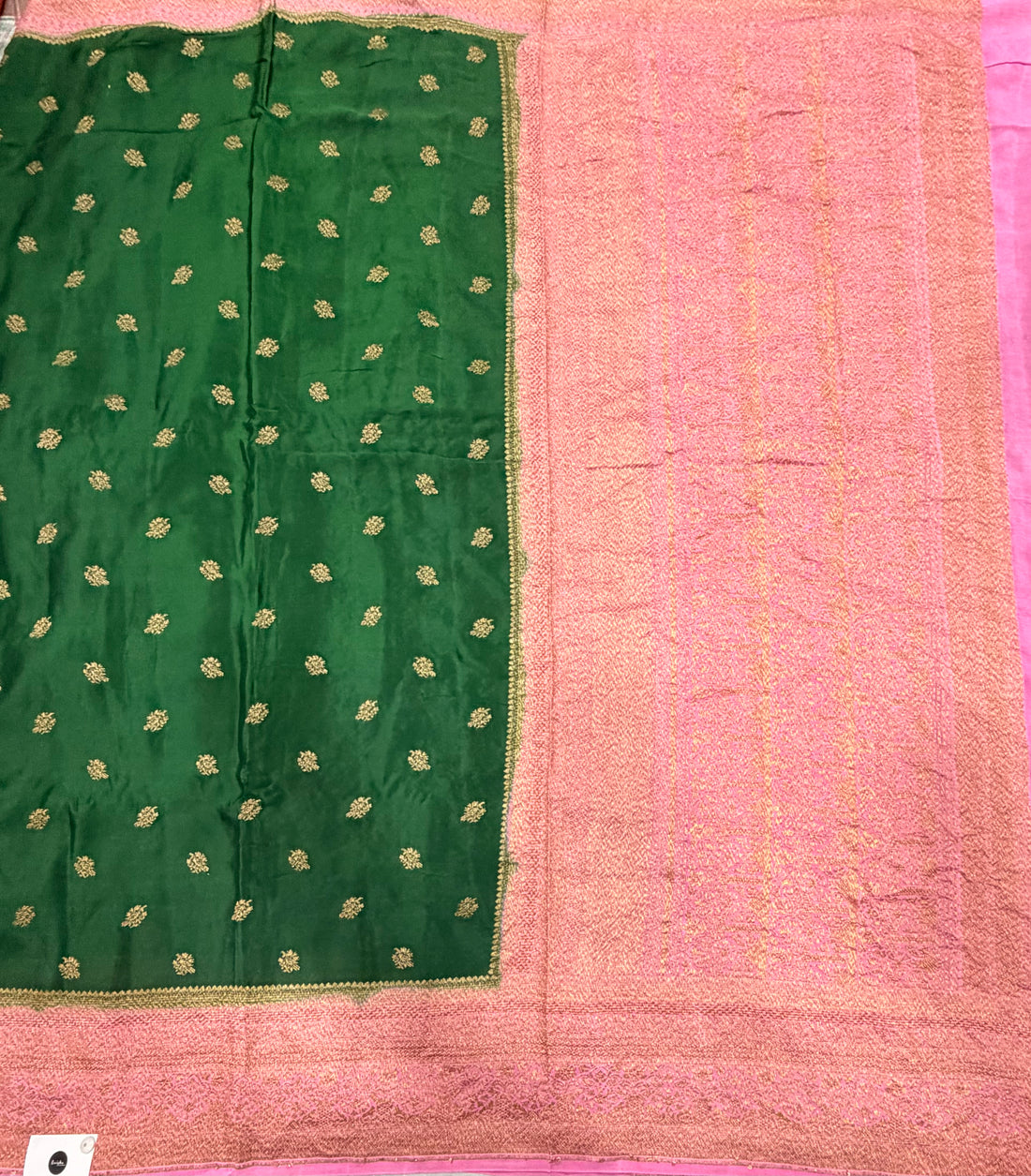 Bottle green pure benarasi crepe silk saree