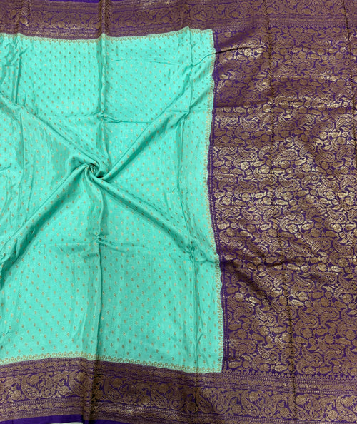 Aqua green pure Banarasi crepe chiffon 107 with antique zari saree