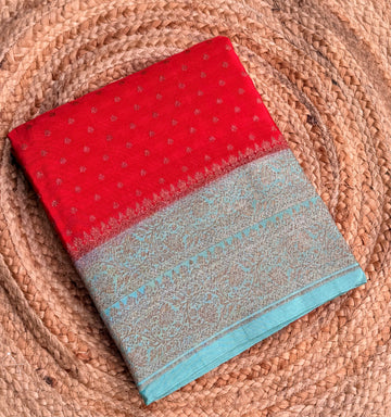 Red n sea green small butta benarasi crepe saree