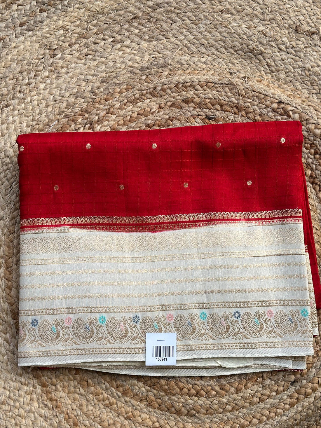 Red and half white dola silk sarees