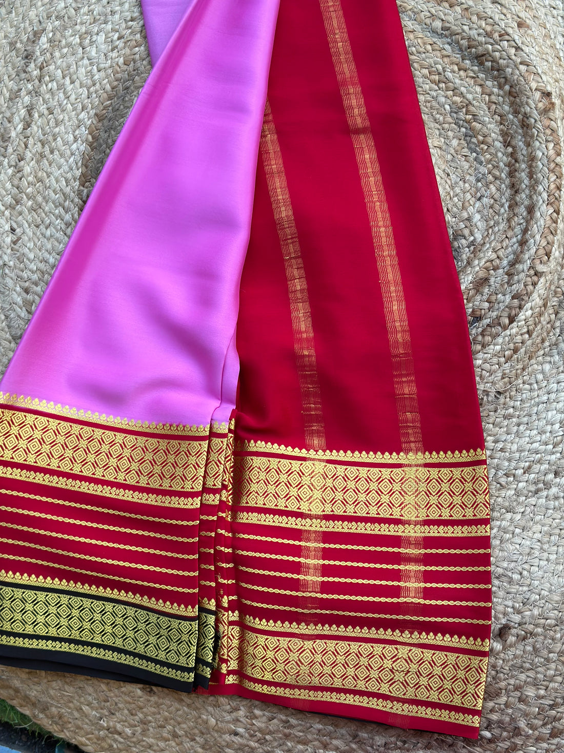 Pink and red pure crepe Mysore Silk sarees 120 gsm