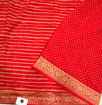 Red stripes pure benarasi crepe silk saree