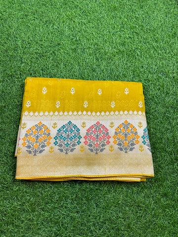 Lemon yellow pure tusser Paithani border.