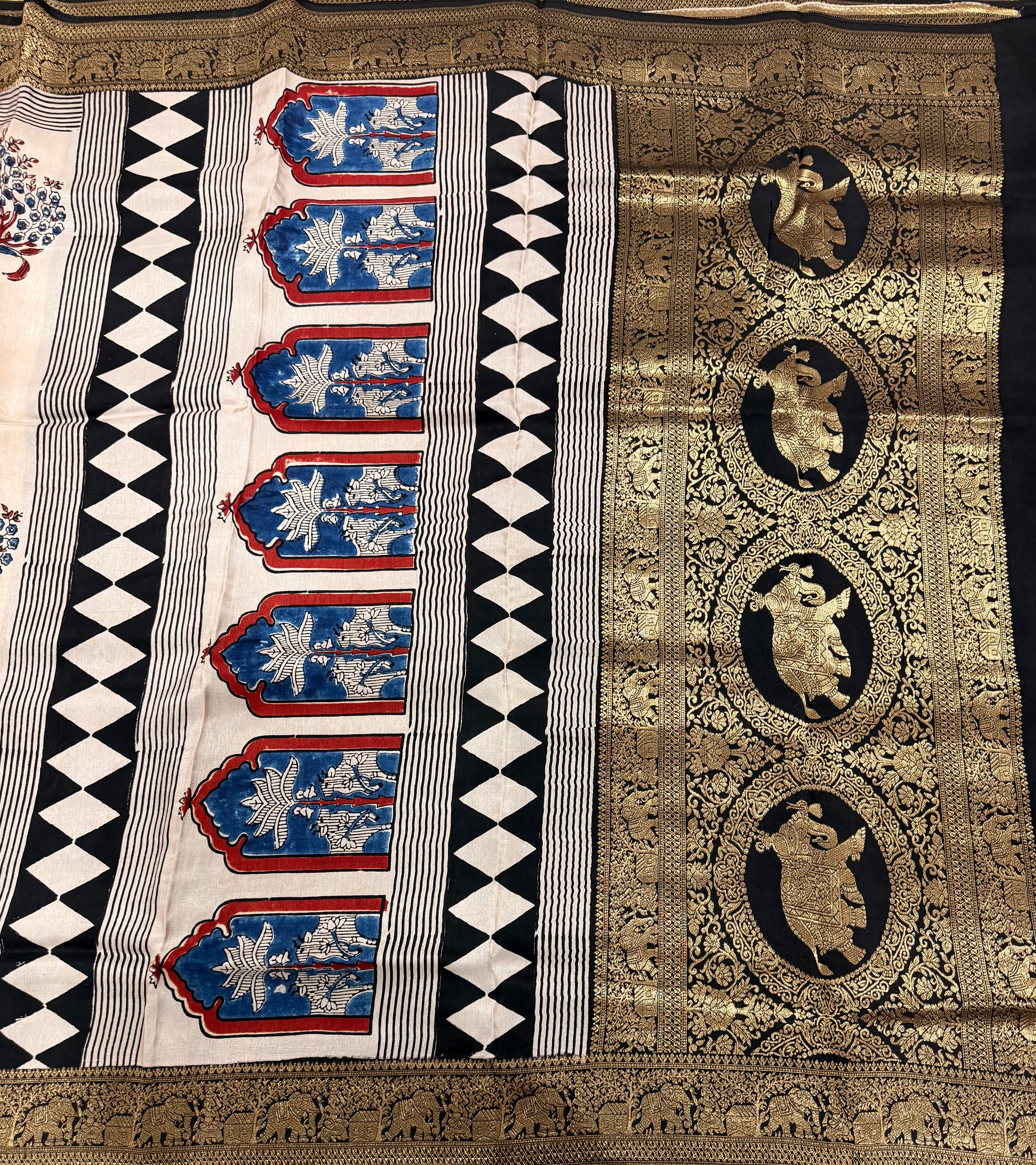 Half white and black pure Ajrak dola sarees
