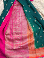 3D Green pink and orange pure crepe Banaras