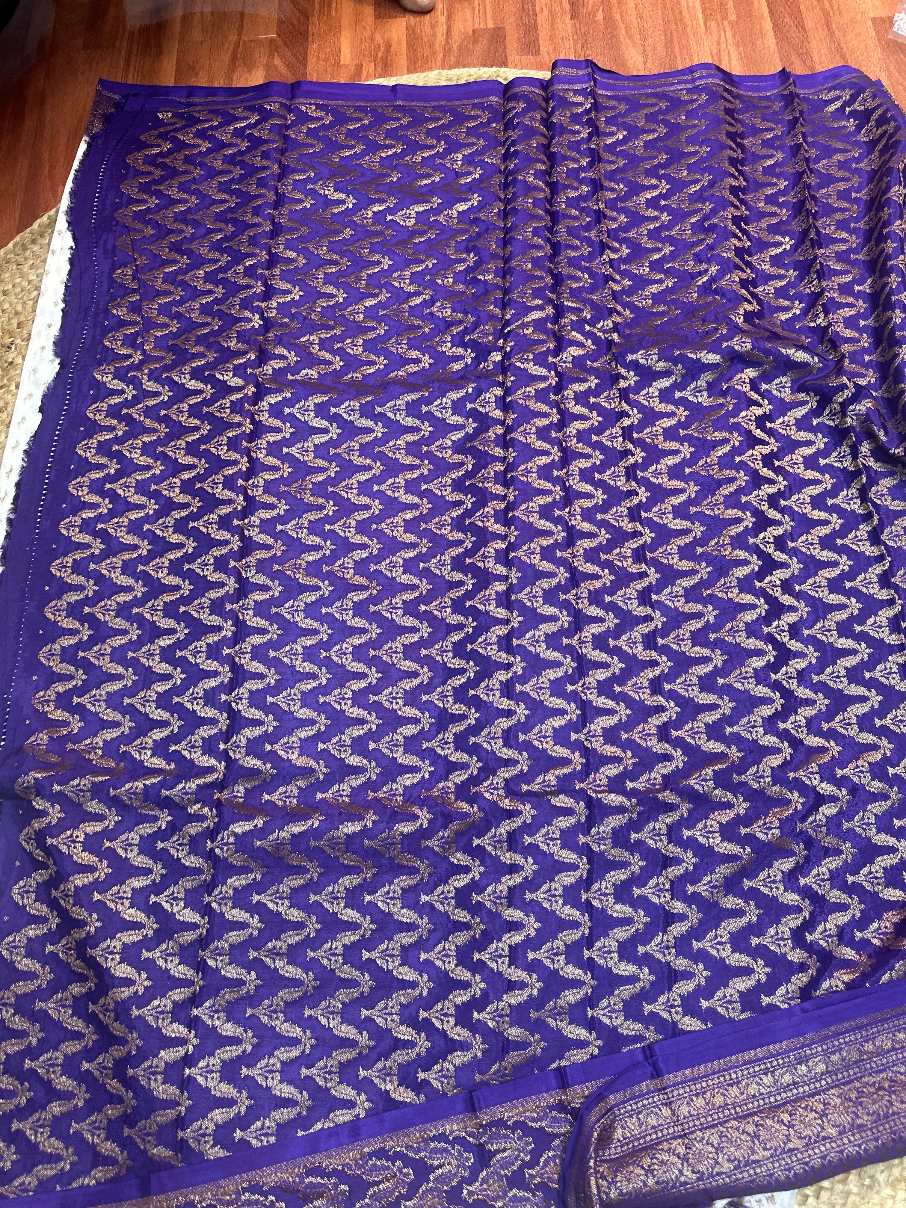 Purple and white crepe chiffon sarees