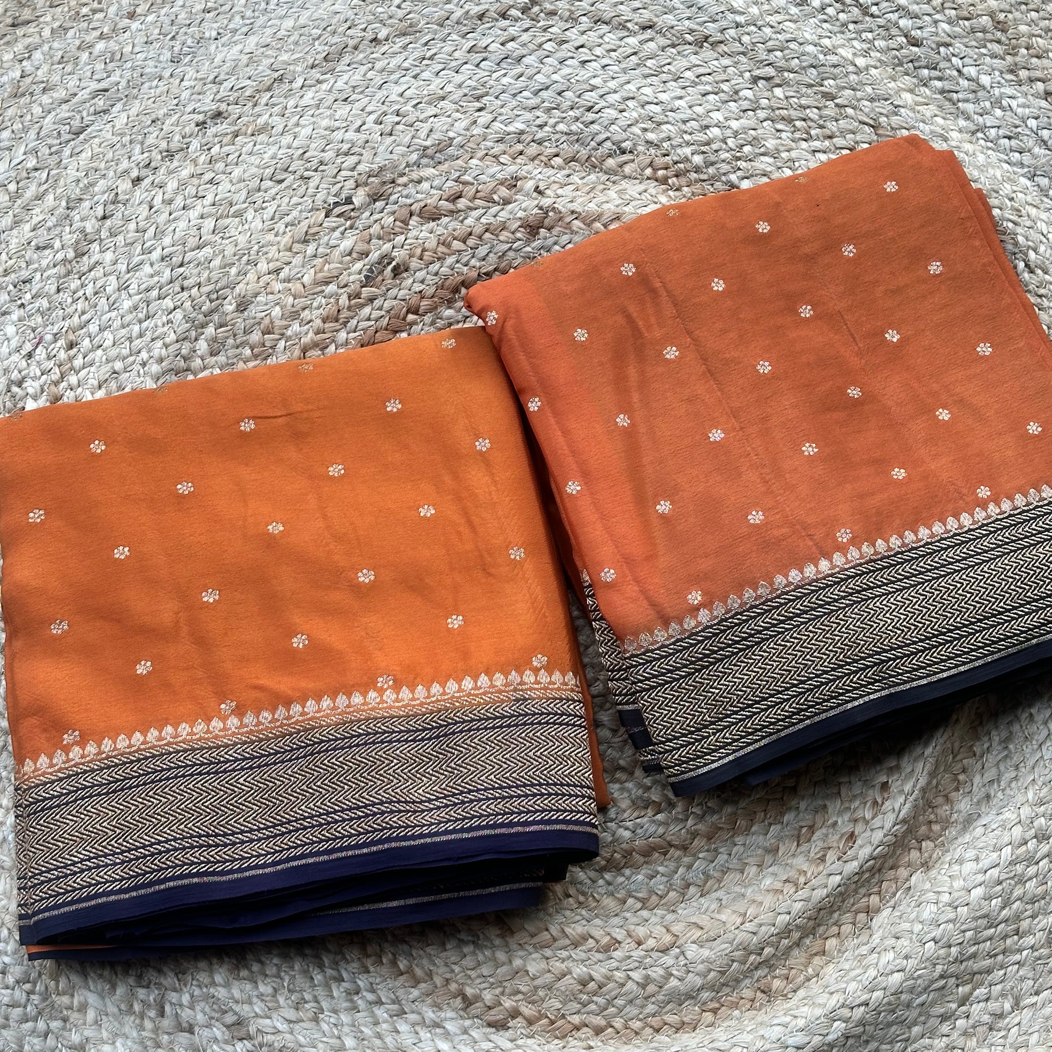 Rust orange with brown pure crepe Banaras sarees