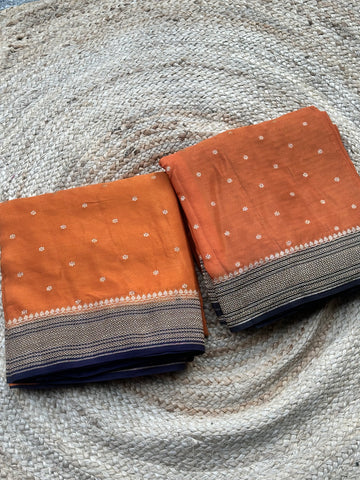 Rust orange with brown pure crepe Banaras sarees