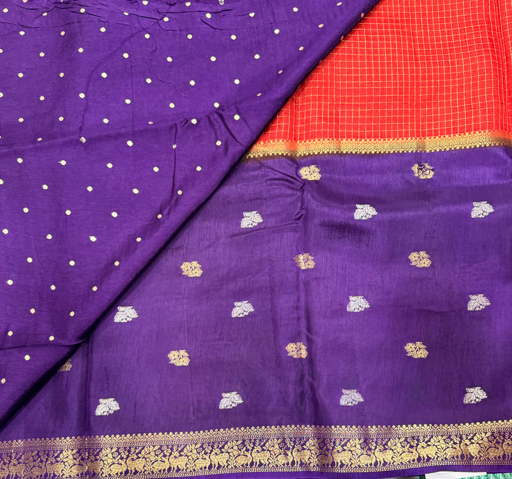 2D contrast border checks Dola crepe saree