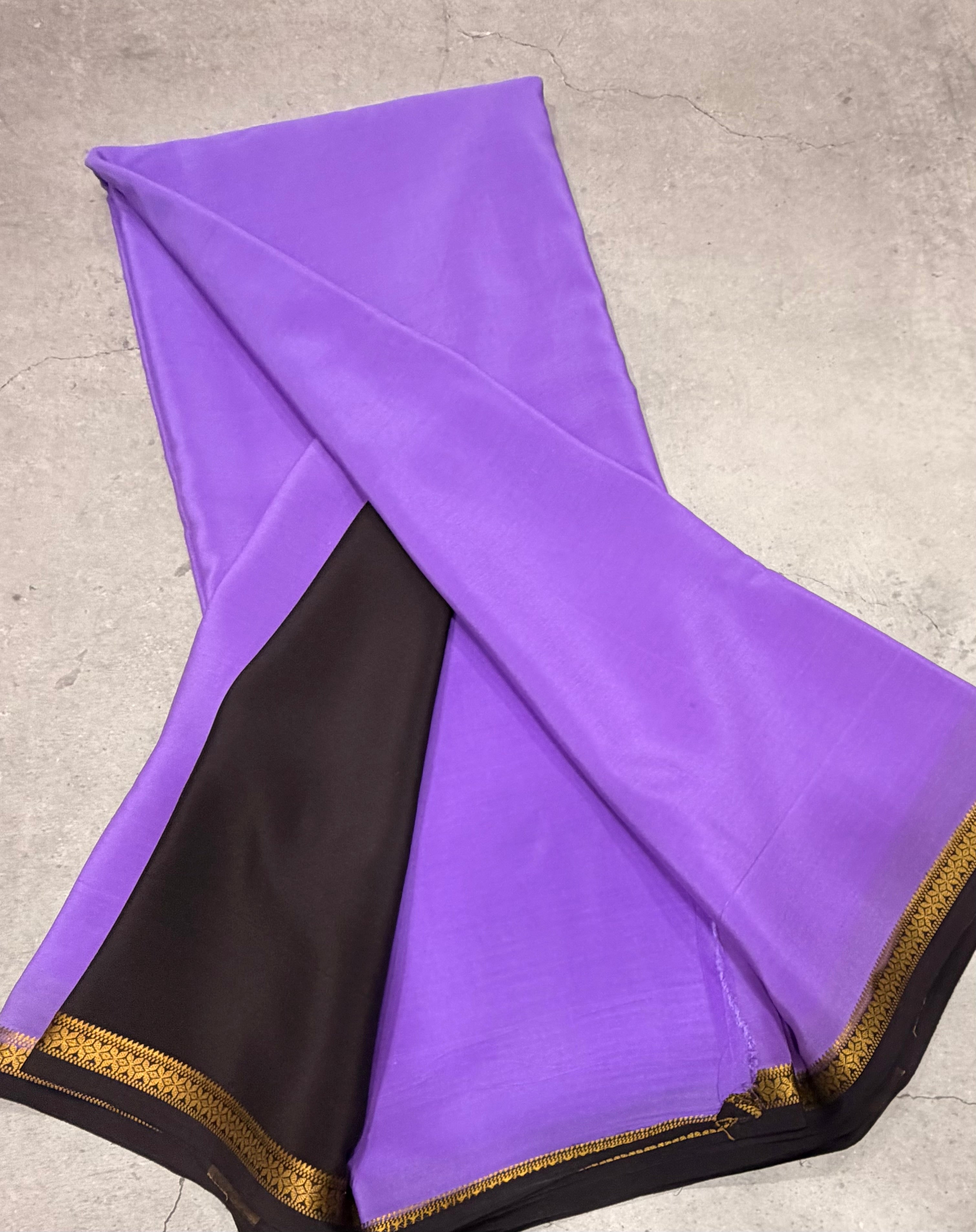 Violet one inch border pure Mysore silk crepe saree