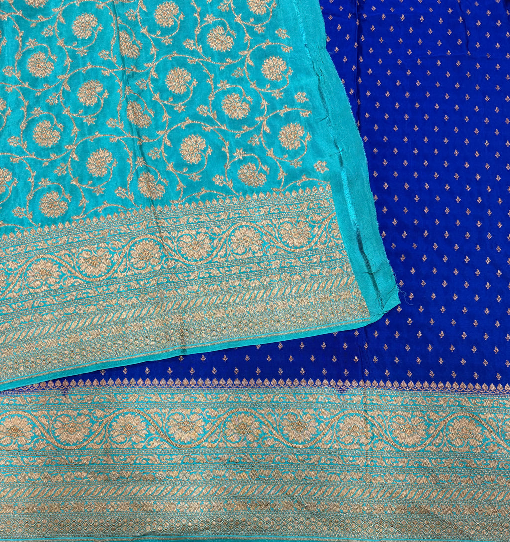 Royal blue pure benarasi crepe silk saree