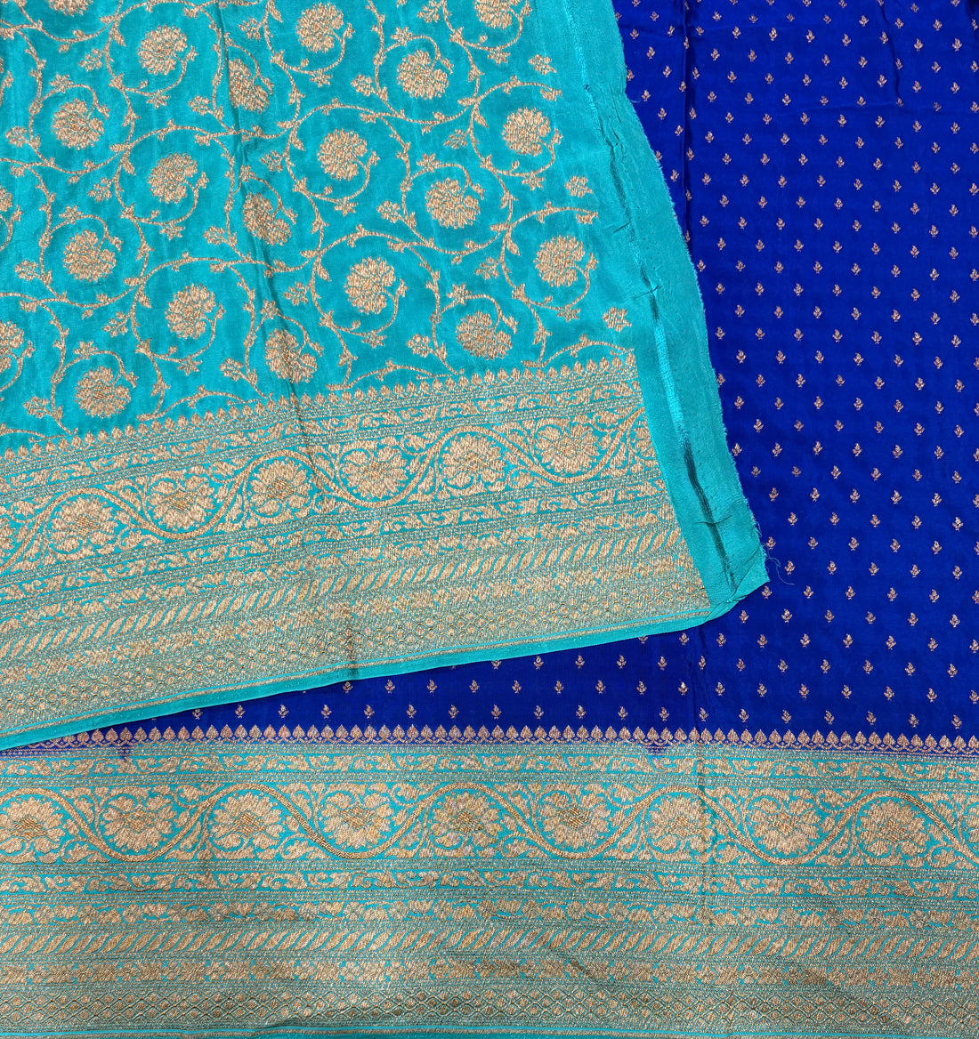 Royal blue pure benarasi crepe silk saree