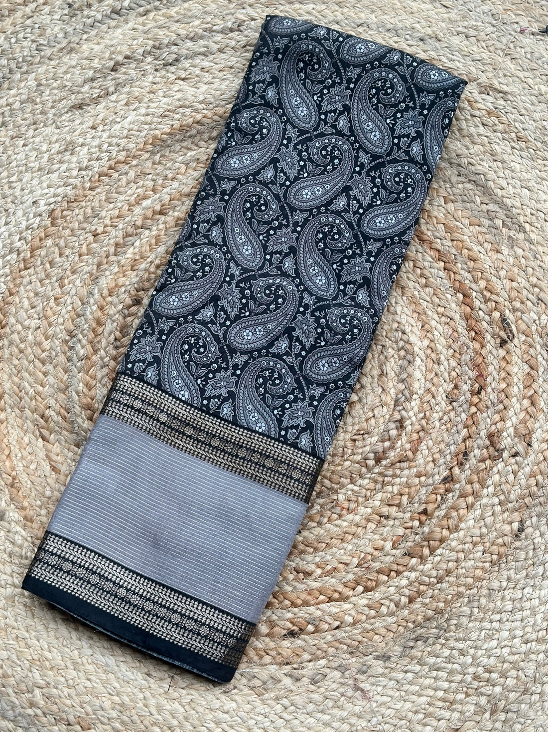 Ash grey semi digital crepe sarees