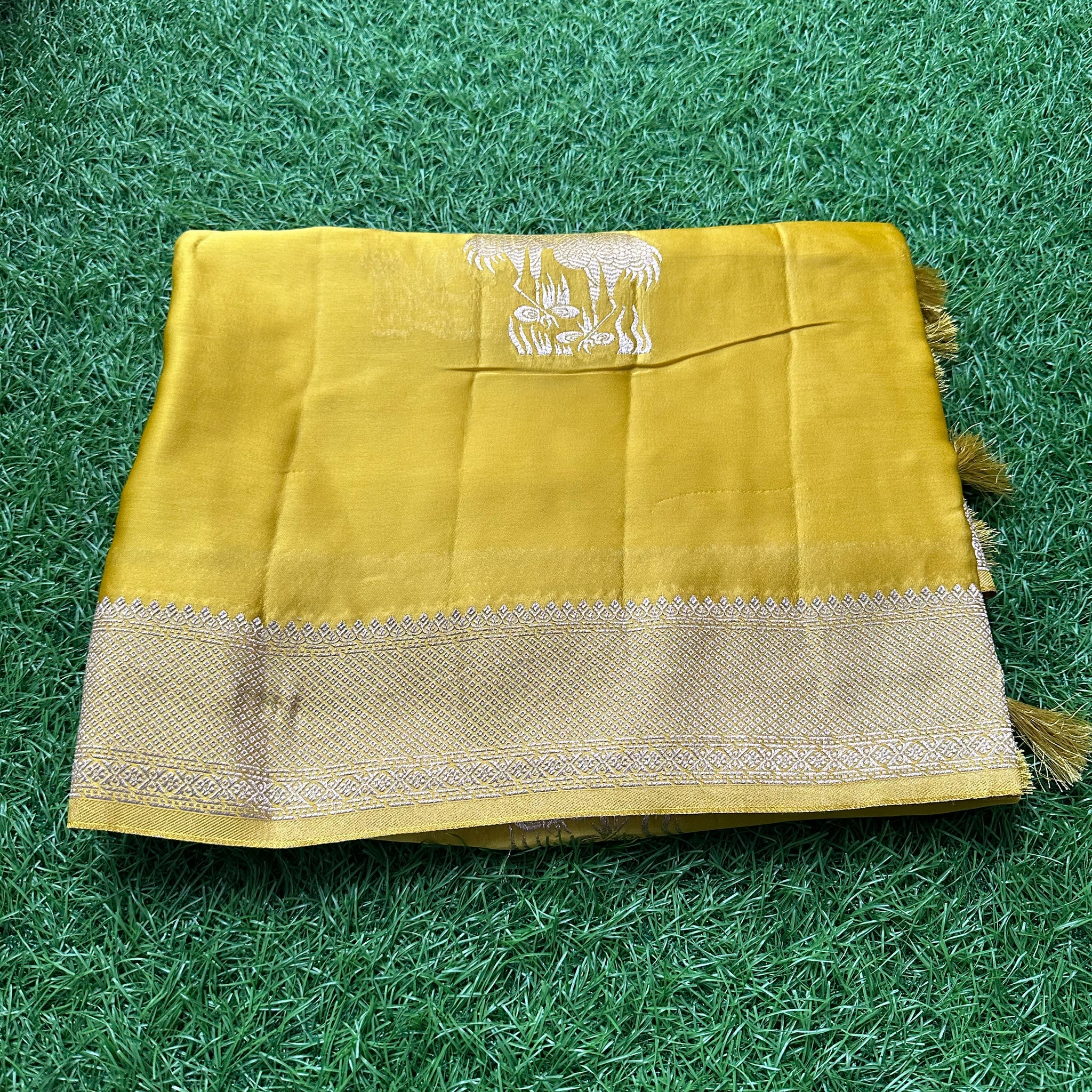 Golden mustard pure satin silk.