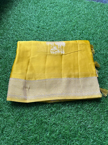 Golden mustard pure satin silk.