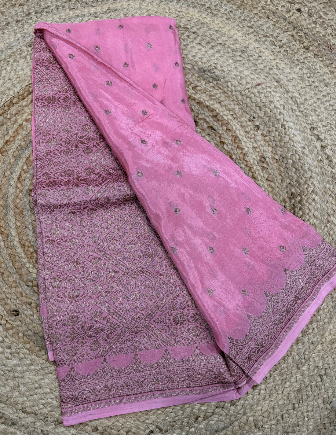 Light pink pure Banarasi crepe saree