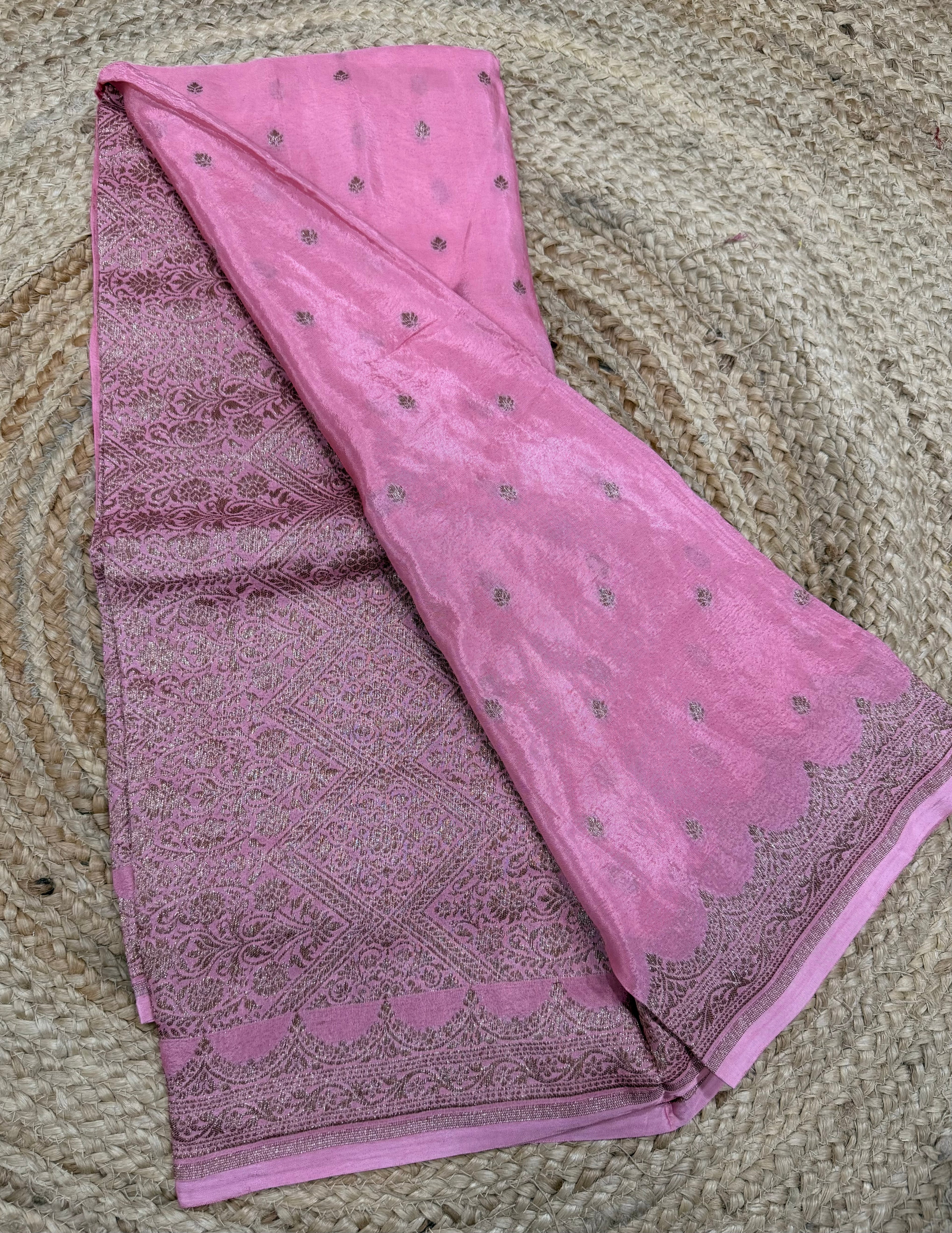 Light pink pure Banarasi crepe saree