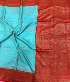 Light blue pure Banarasi crepe chiffon 107 with antique zari saree