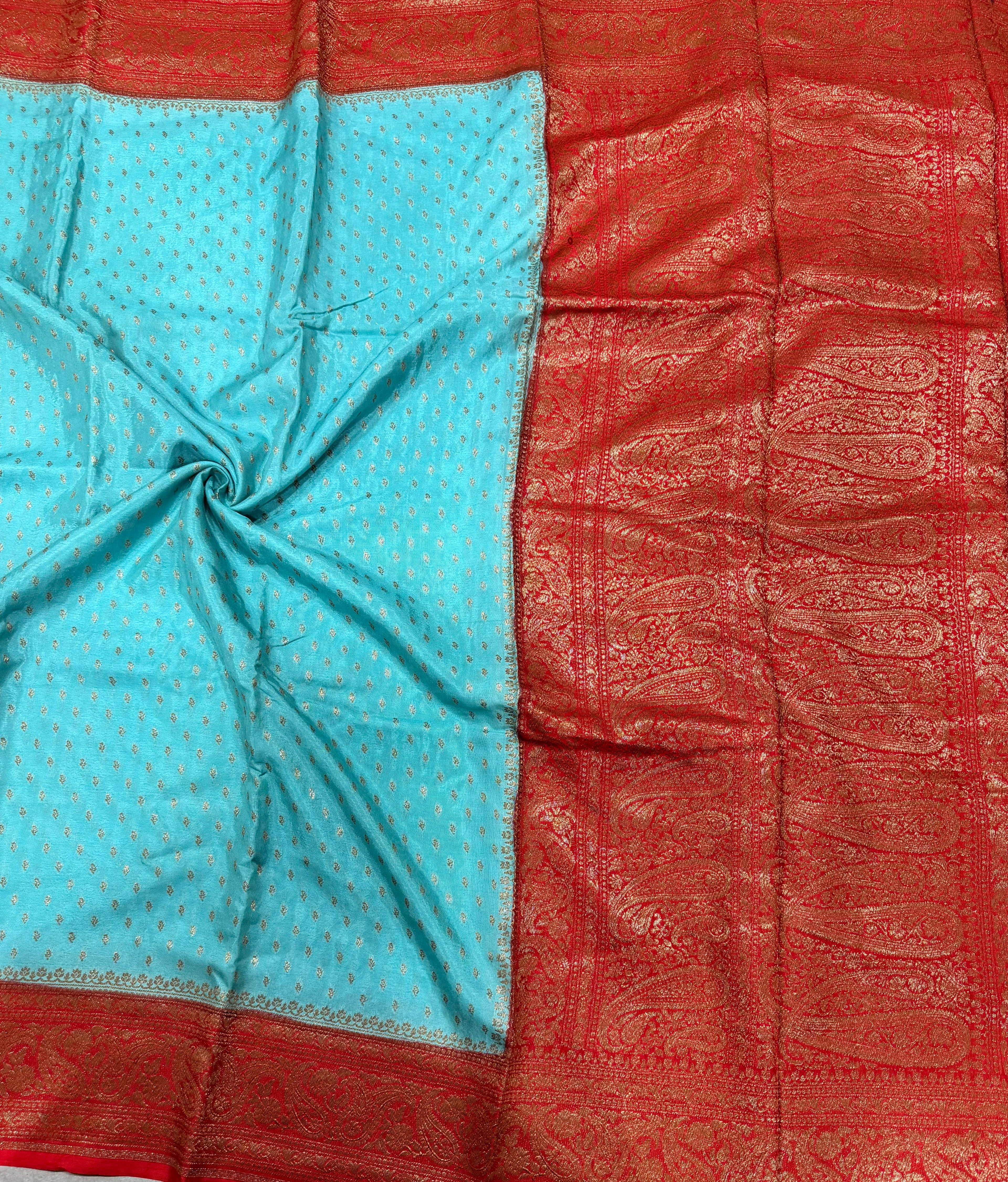 Light blue pure Banarasi crepe chiffon 107 with antique zari saree