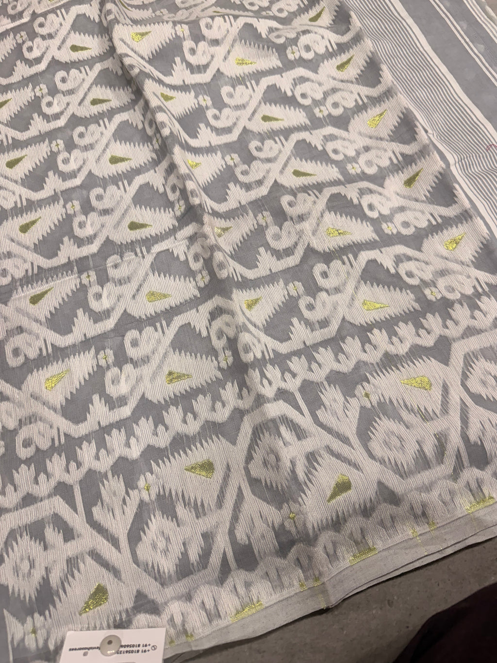 Grey soft jamdani cotton saree
