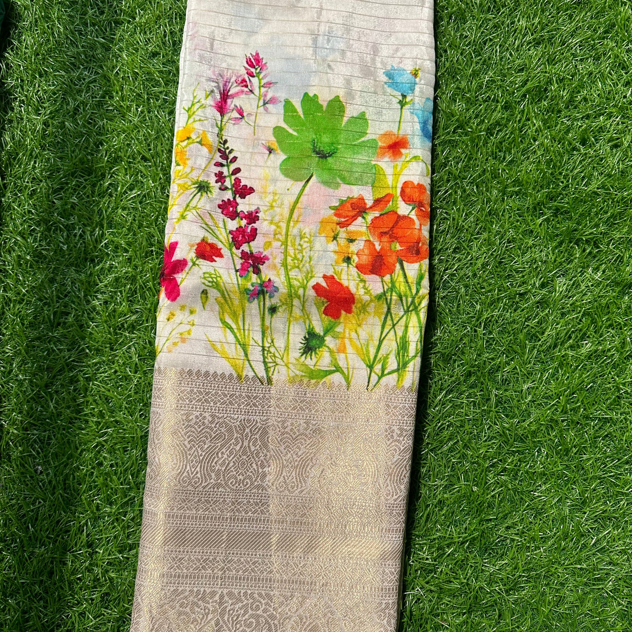 Half white digital kalamkari semi crepe