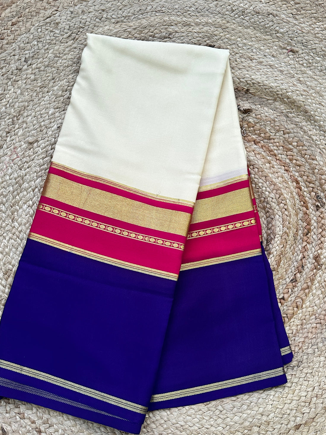 Half white pink and purple 3D pure crepe Mysore Silk sarees