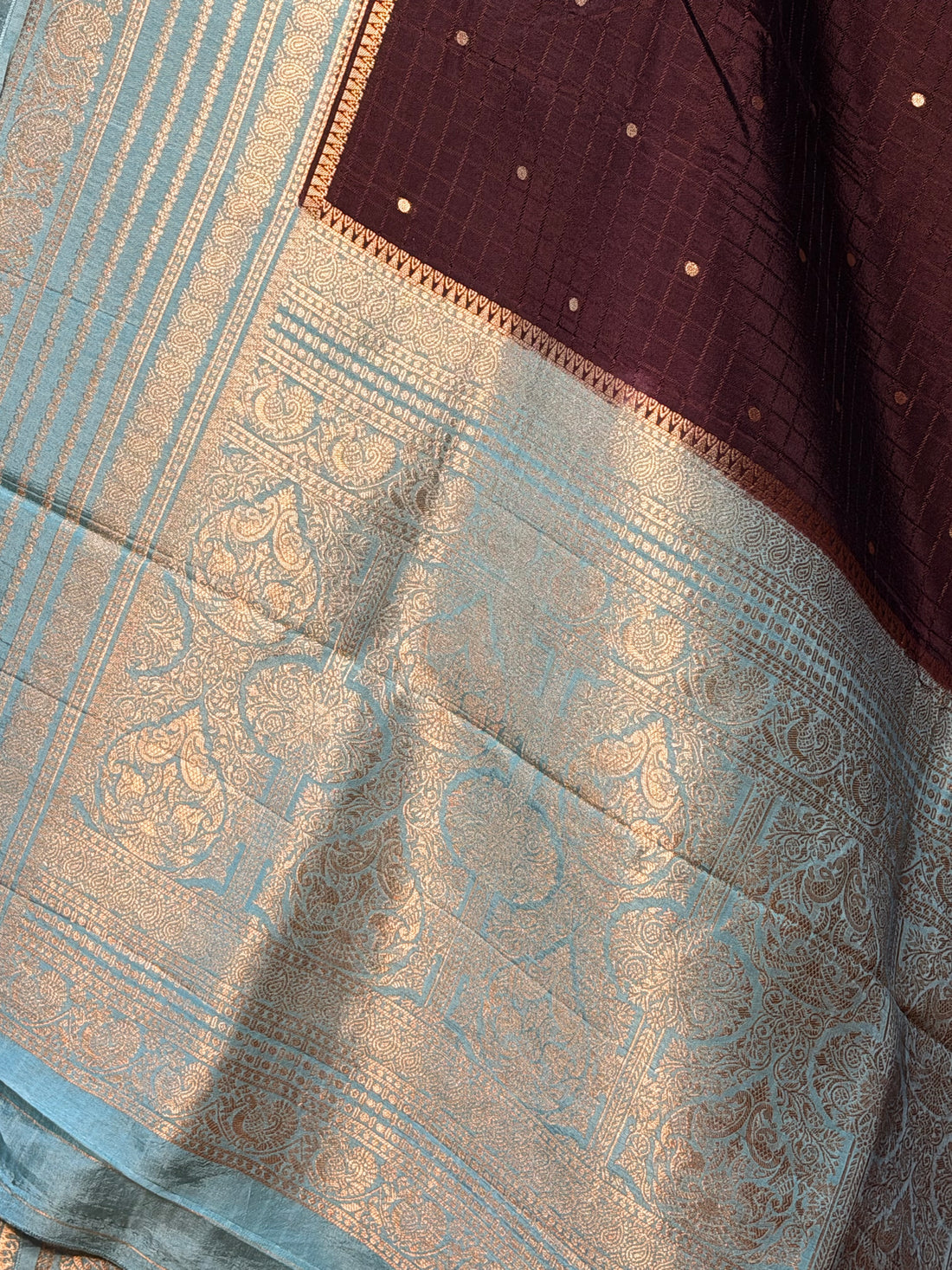 Dola Silk Coffee Brown with Cyan