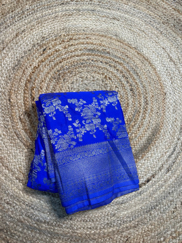 Royal blue crushed georgette sarees