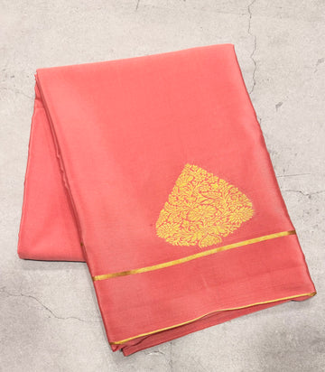Pastel pink leaf big butta pure Mysore silk crepe saree