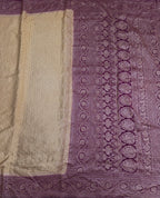 Cream n wine pure benarasi crepe silk saree