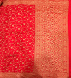 Red jaal pattern pure benarasi crepe silk saree