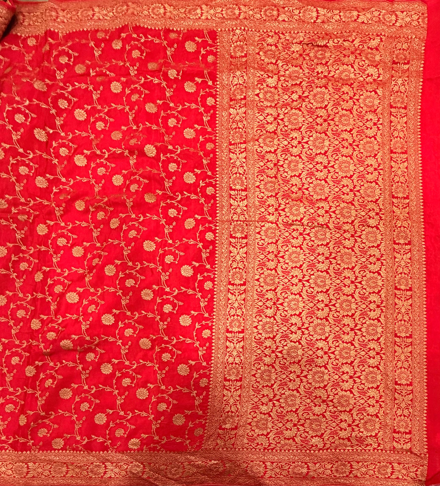 Red jaal pattern pure benarasi crepe silk saree