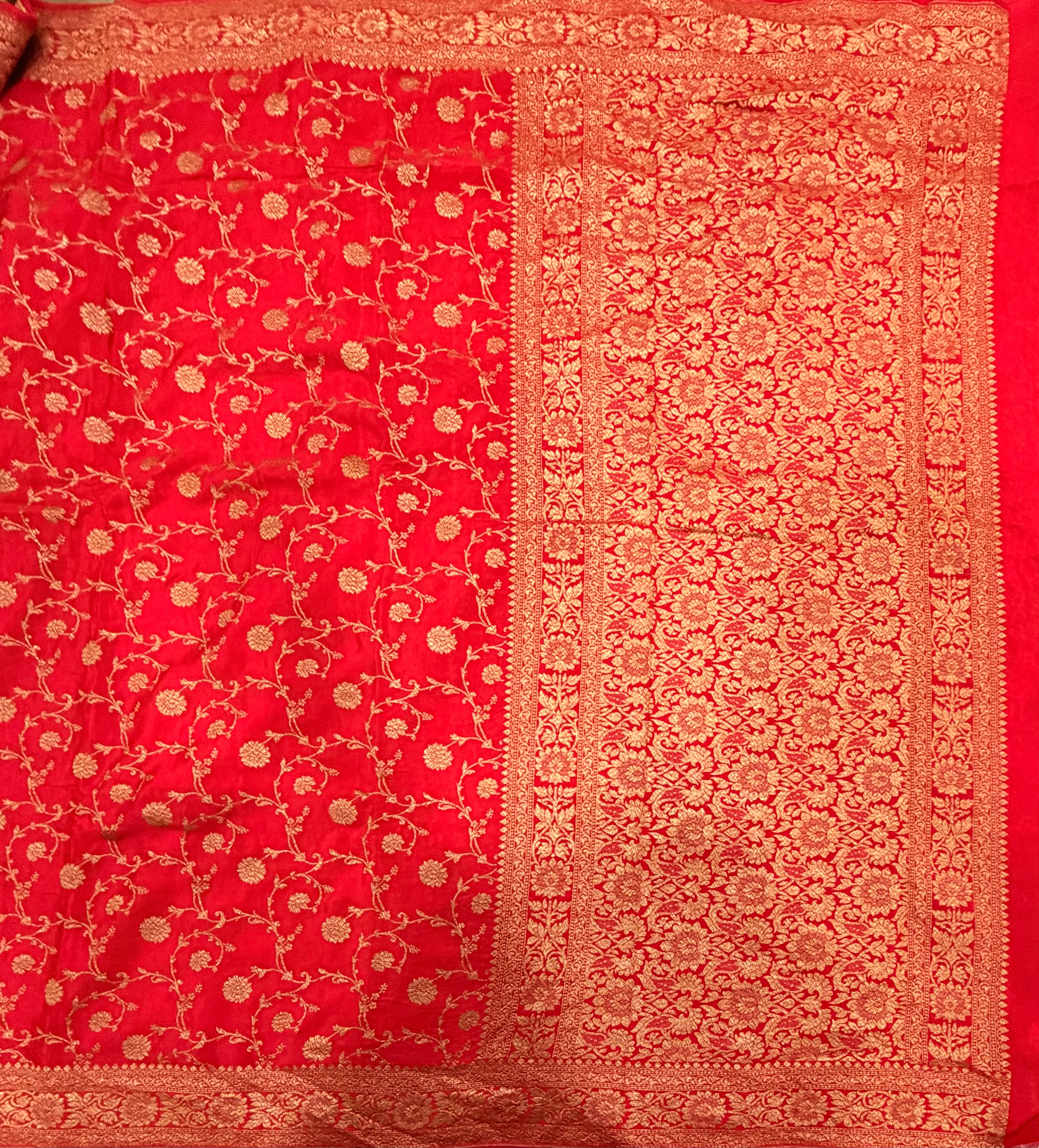 Red jaal pattern pure benarasi crepe silk saree