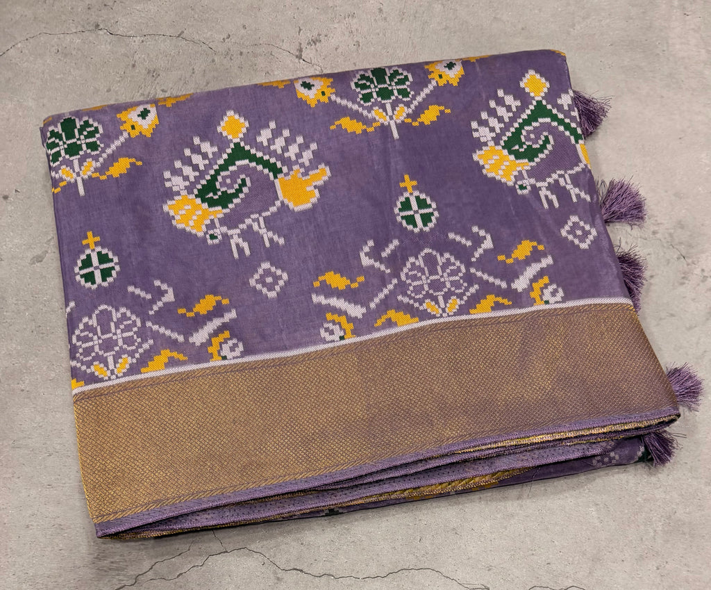 Light violet small border tusser Paithani saree