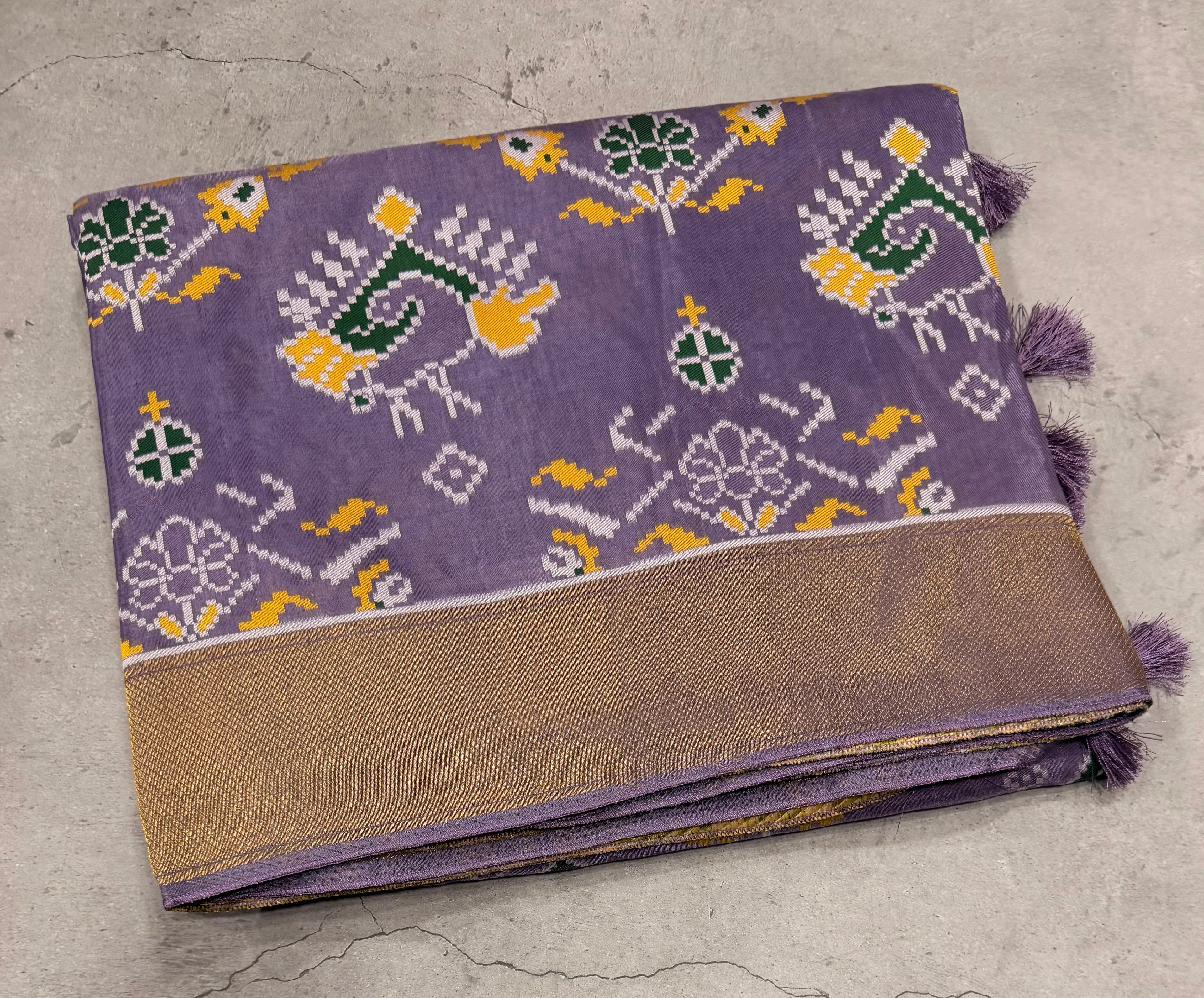 Light violet small border tusser Paithani saree