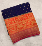Blue 3D pure benarasi crepe silk saree
