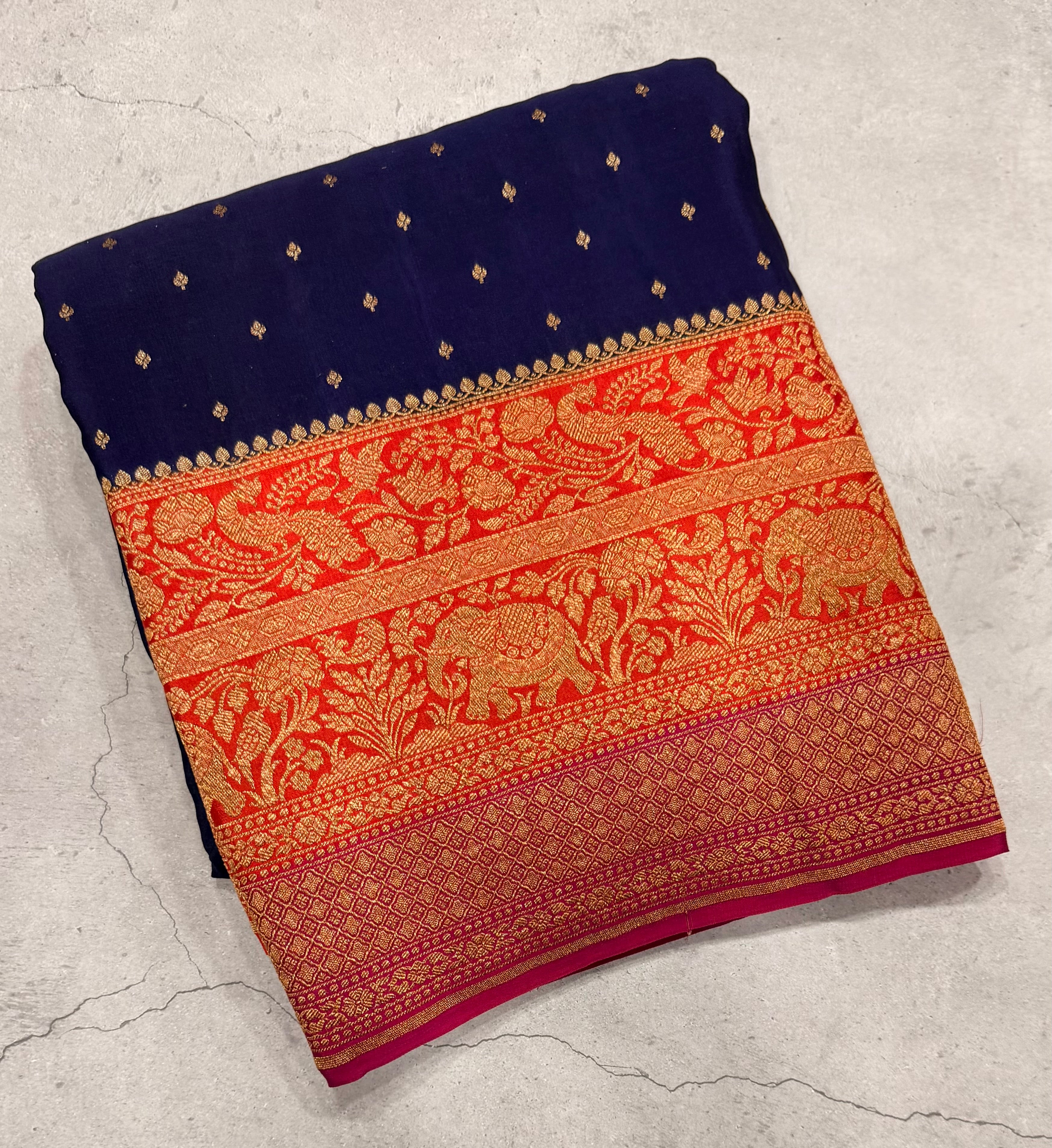 Blue 3D pure benarasi crepe silk saree