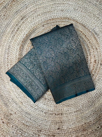 Pure Crepe Banarasi Brocade with Antique Zari (Peacock Green)
