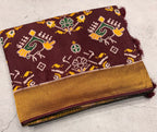Dark brown small border tusser Paithani saree