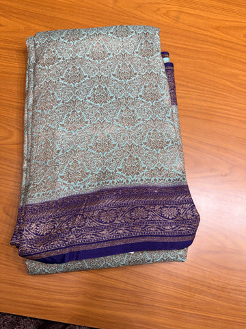 Sea blue with deep blue crepe Banaras chiffon