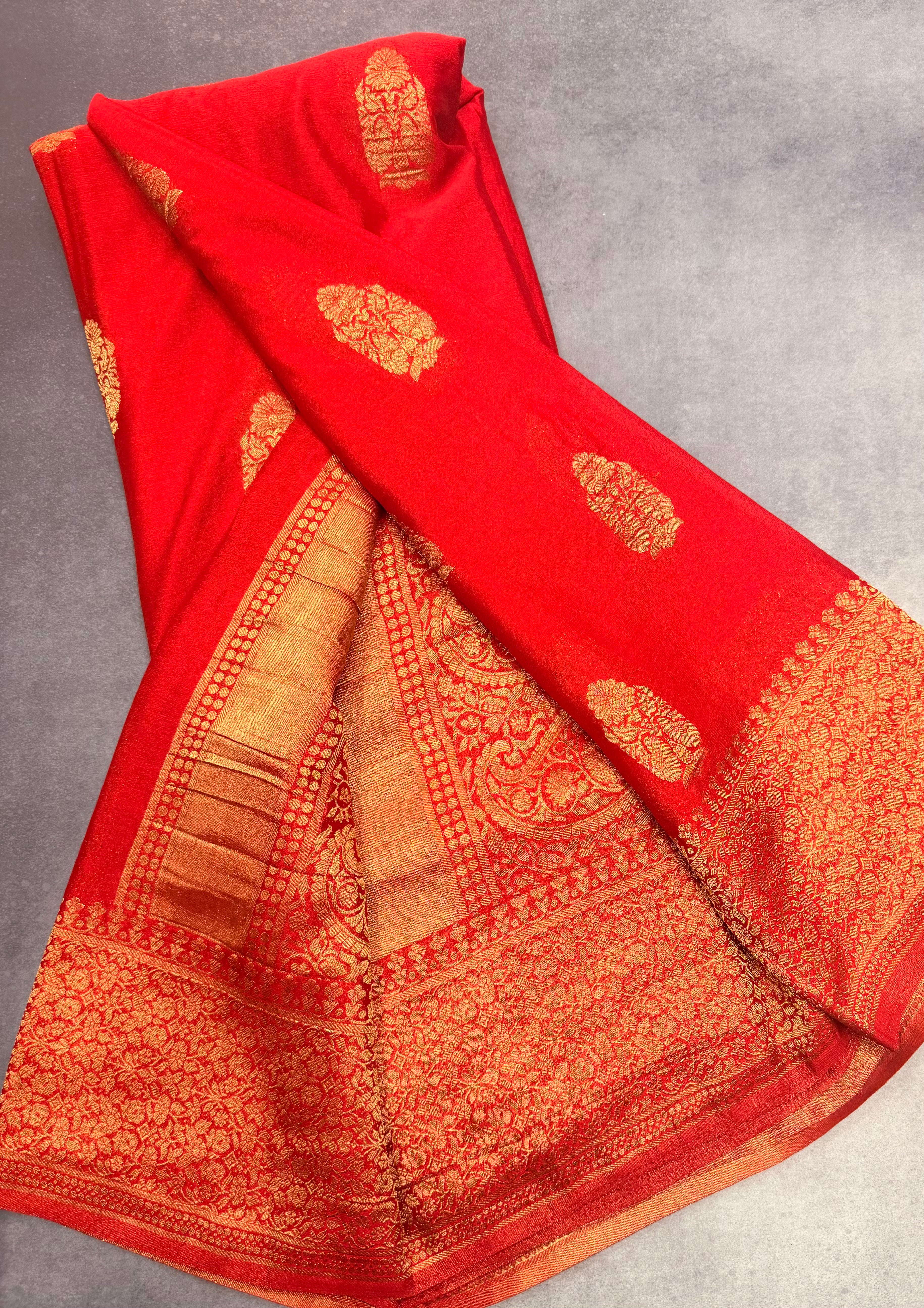 Red big butta 107 designer soft crepe silk