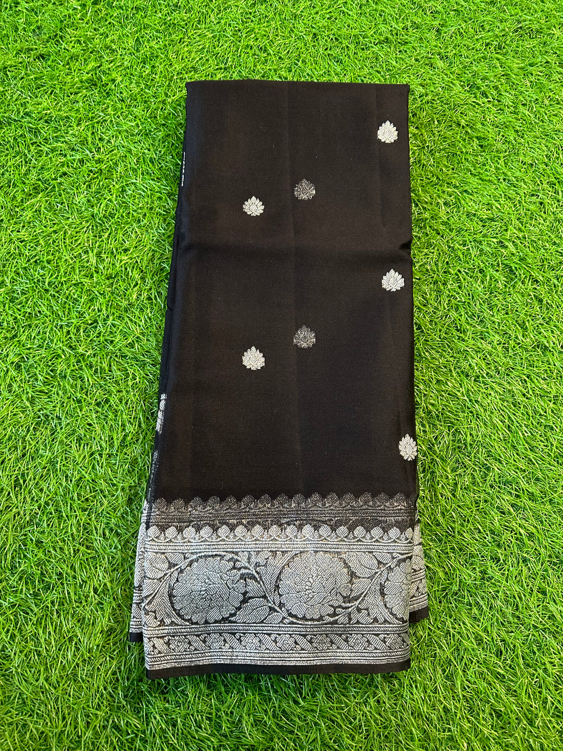 Black pure khaddi chiffon Banarasi sarees.