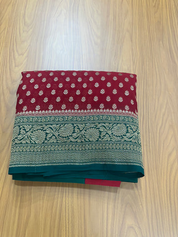 Red and green pure khaddi Georgette sarees